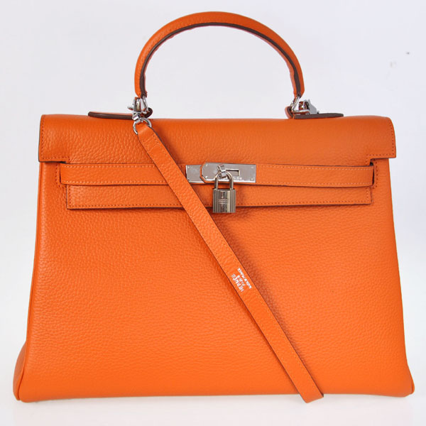 K35COS Kelly di Hermes 35CM pelle clemence a Orange con Silver